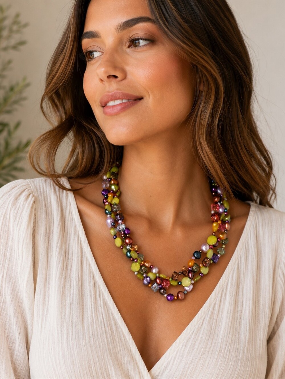 Artisan Multicolor Beaded Necklace Freshwater Pearl Boho Statement Jewelry